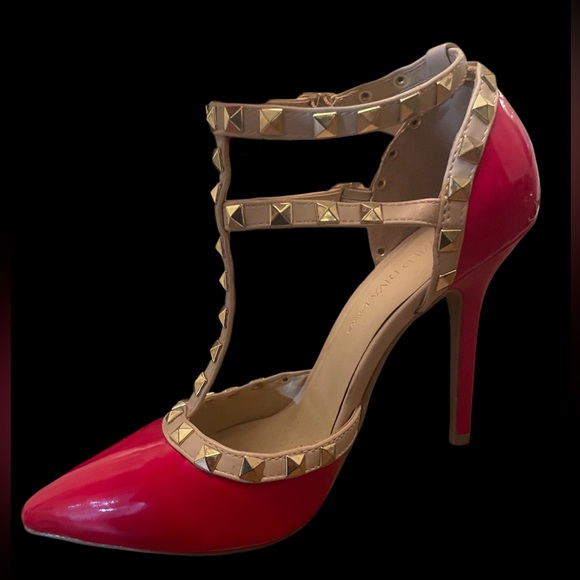 Studded Red Pumps - Picture 2 of 3